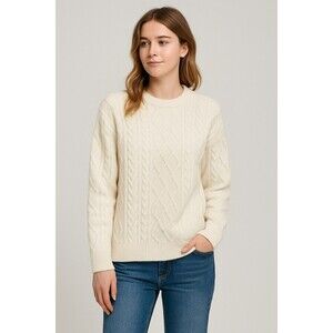 Elfric Eden women's Medium Ivory Cream Cable Knit Fishermans Sweater NWT